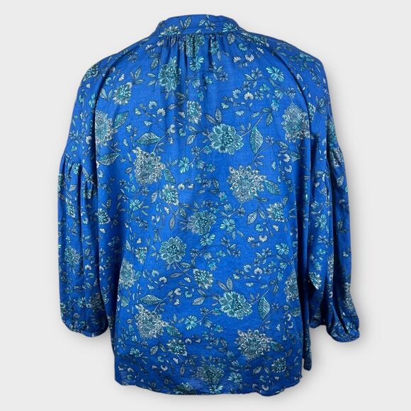 J Jill Popover Blue Floral Paisley Balloon Sleeve Blouse Plus Size 3X/4X Cotton - Picture 3 of 8